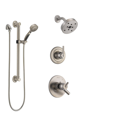 Delta Trinsic Stainless Steel Finish Shower System with Dual Control Handle, 3-Setting Diverter, Showerhead, and Hand Shower with Grab Bar SS172591SS3