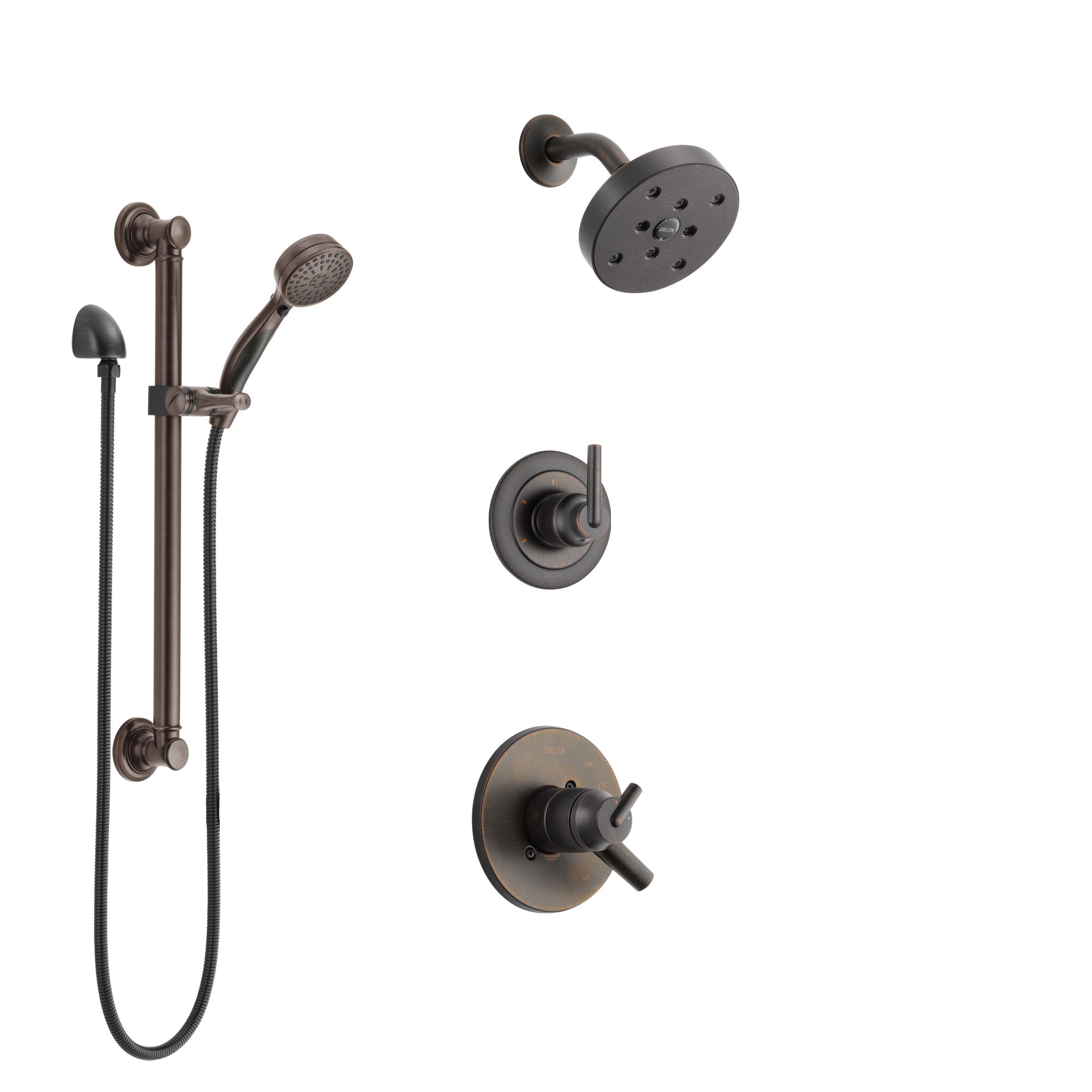 Delta Trinsic Venetian Bronze Finish Shower System with Dual Control Handle, 3-Setting Diverter, Showerhead, and Hand Shower with Grab Bar SS17259RB3