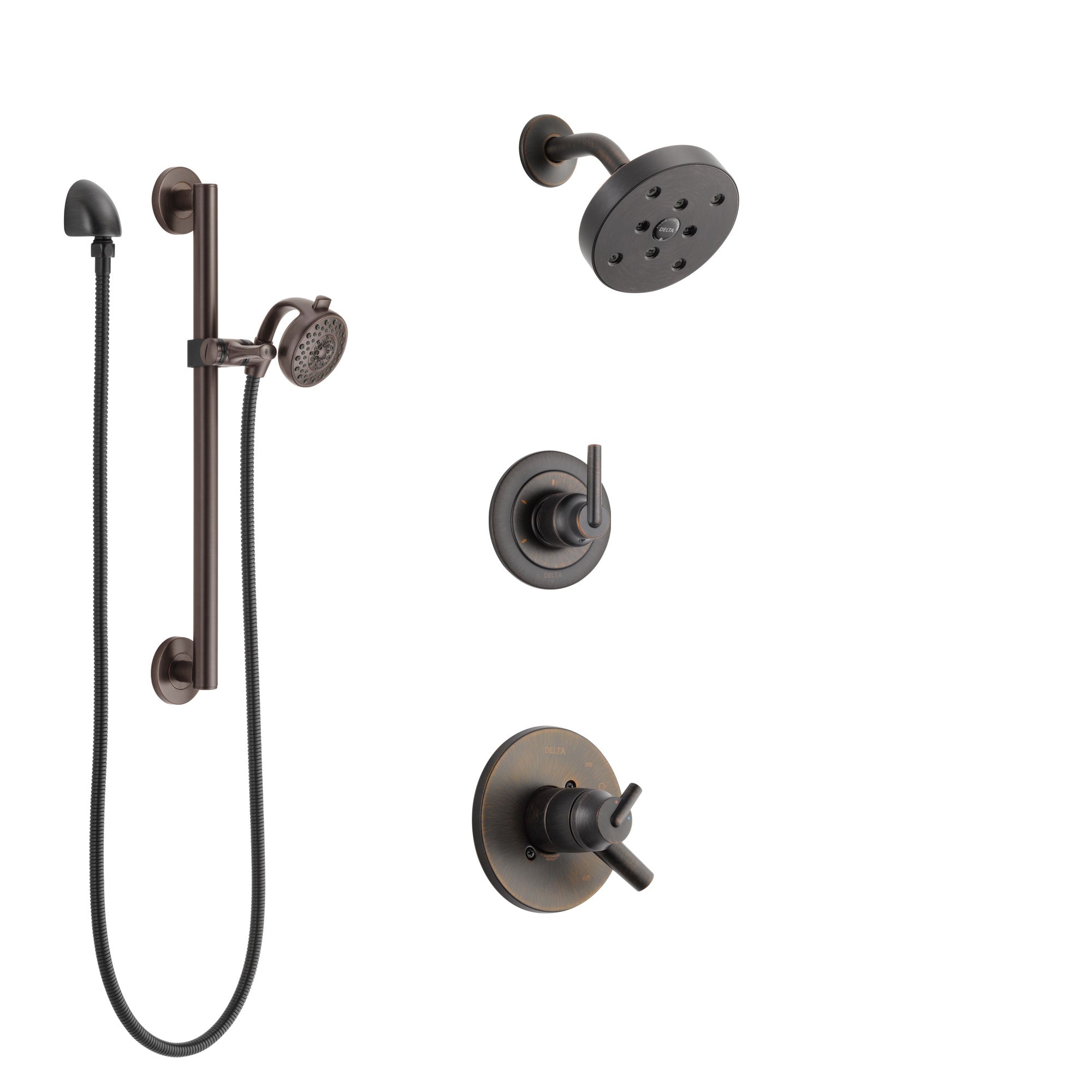 Delta Trinsic Venetian Bronze Finish Shower System with Dual Control Handle, 3-Setting Diverter, Showerhead, and Hand Shower with Grab Bar SS17259RB6