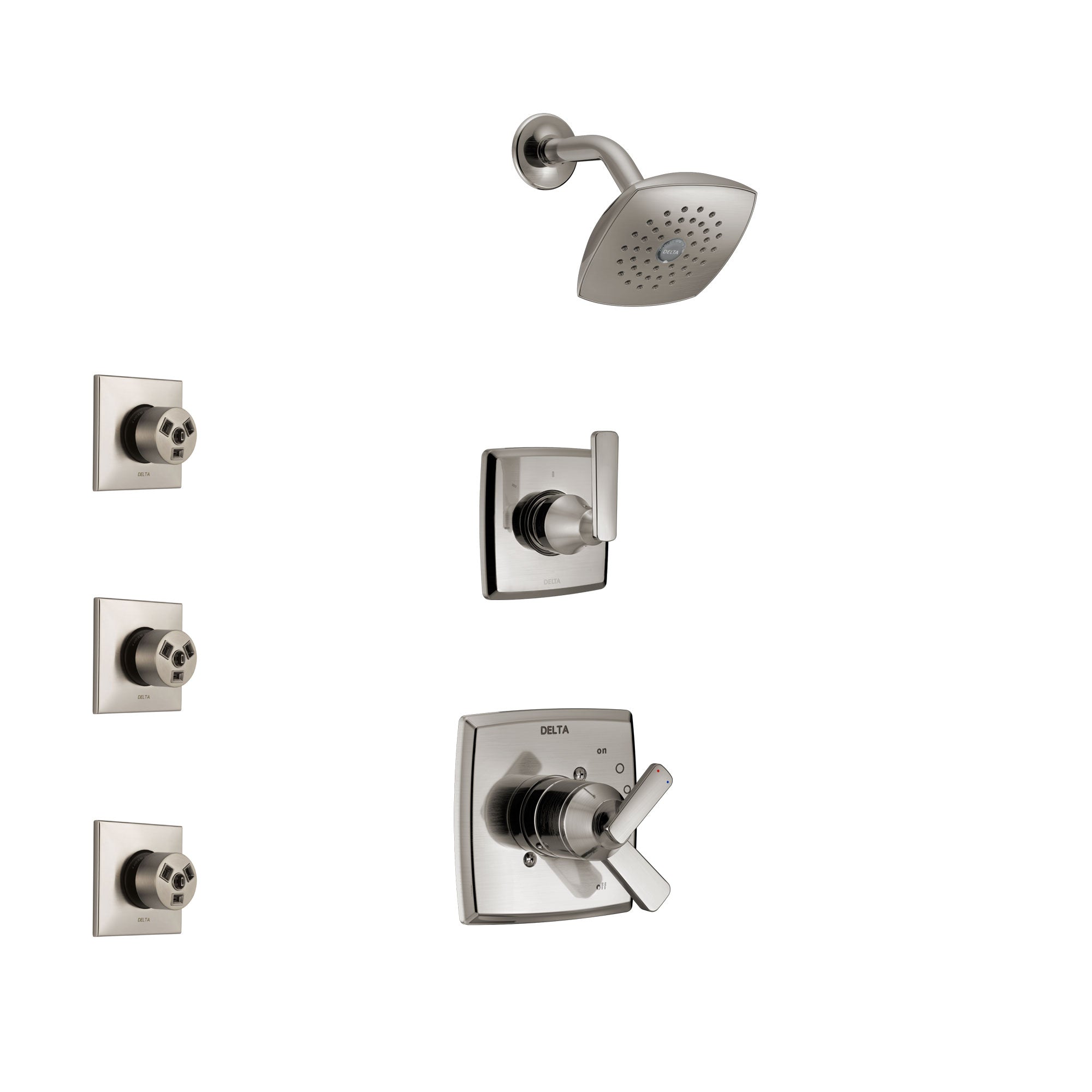 Delta Ashlyn Stainless Steel Finish Shower System with Dual Control Handle, 3-Setting Diverter, Showerhead, and 3 Body Sprays SS17264SS1