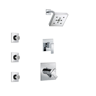 Delta Ara Chrome Finish Shower System with Dual Control Handle, 3-Setting Diverter, Showerhead, and 3 Body Sprays SS172671