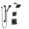 Delta Ara Matte Black Finish Modern 17 Series Shower System with Hand Shower with Grab Bar plus Wall Mounted Showerhead SS172673BL2