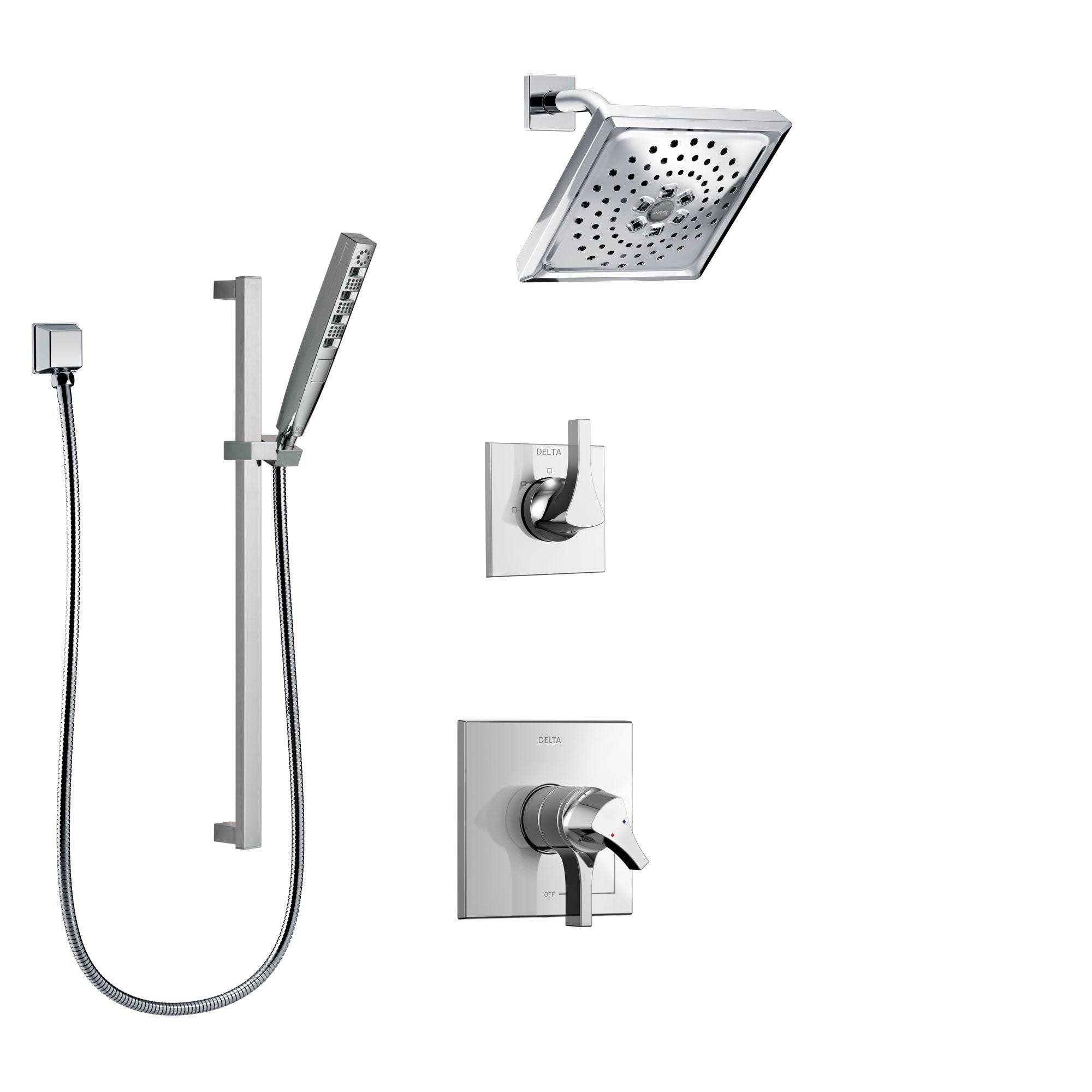 Delta Zura Chrome Finish Shower System with Dual Control Handle, 3-Setting Diverter, Showerhead, and Hand Shower with Slidebar SS172746