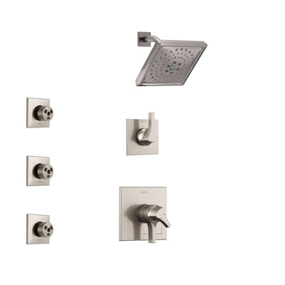 Delta Zura Stainless Steel Finish Shower System with Dual Control Handle, 3-Setting Diverter, Showerhead, and 3 Body Sprays SS17274SS1