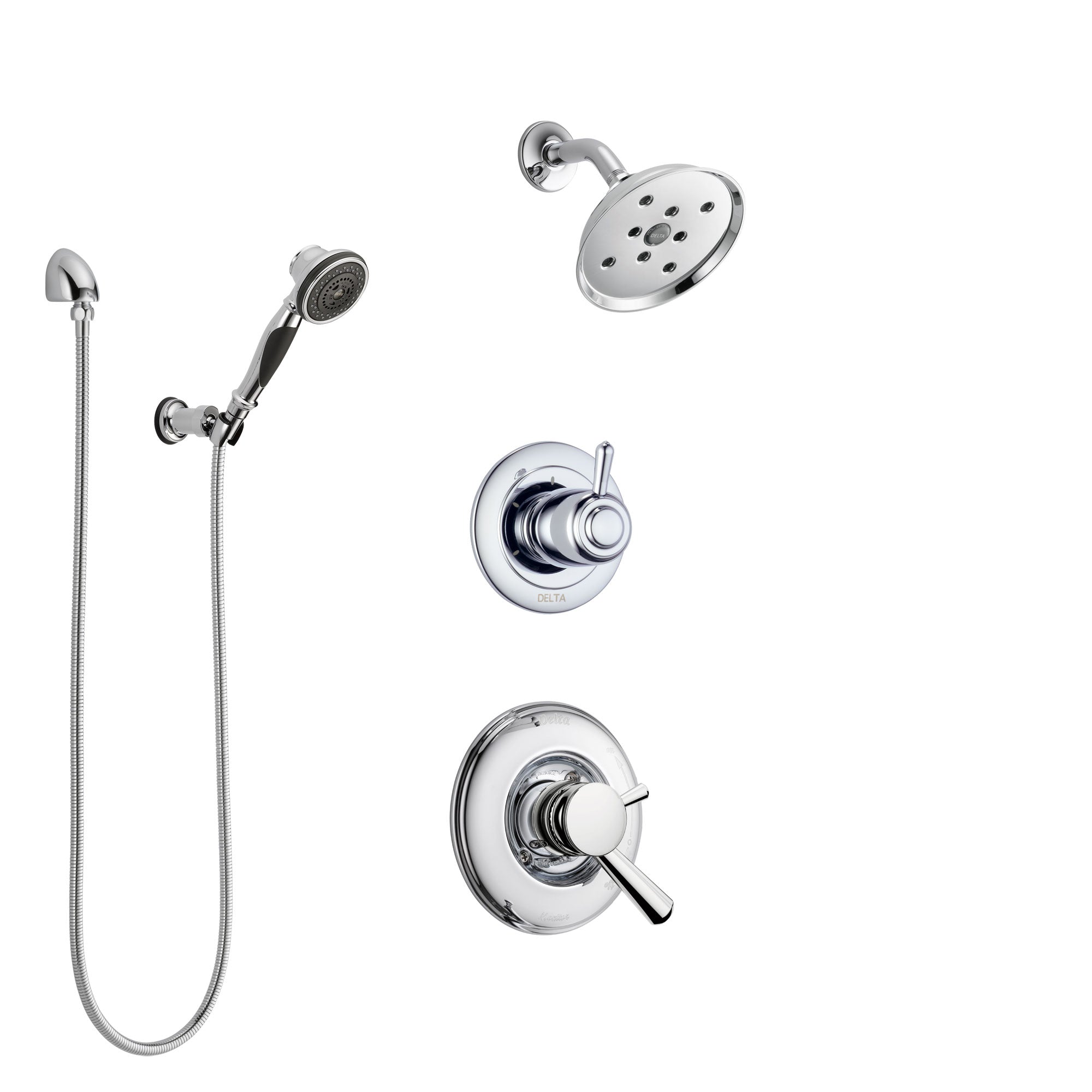 Delta Linden Chrome Finish Shower System with Dual Control Handle, 3-Setting Diverter, Showerhead, and Hand Shower with Wall Bracket SS172933