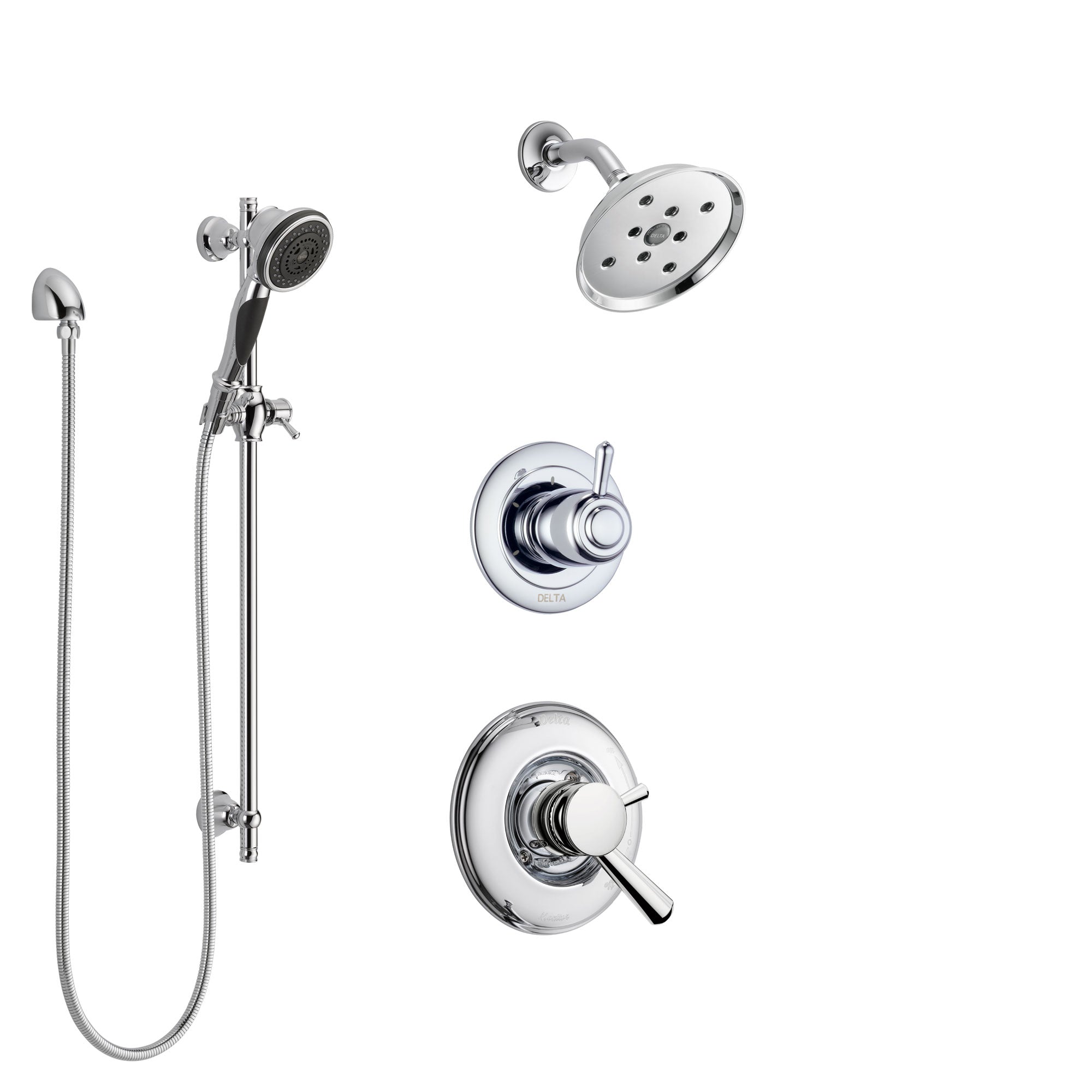 Delta Linden Chrome Finish Shower System with Dual Control Handle, 3-Setting Diverter, Showerhead, and Hand Shower with Slidebar SS172935