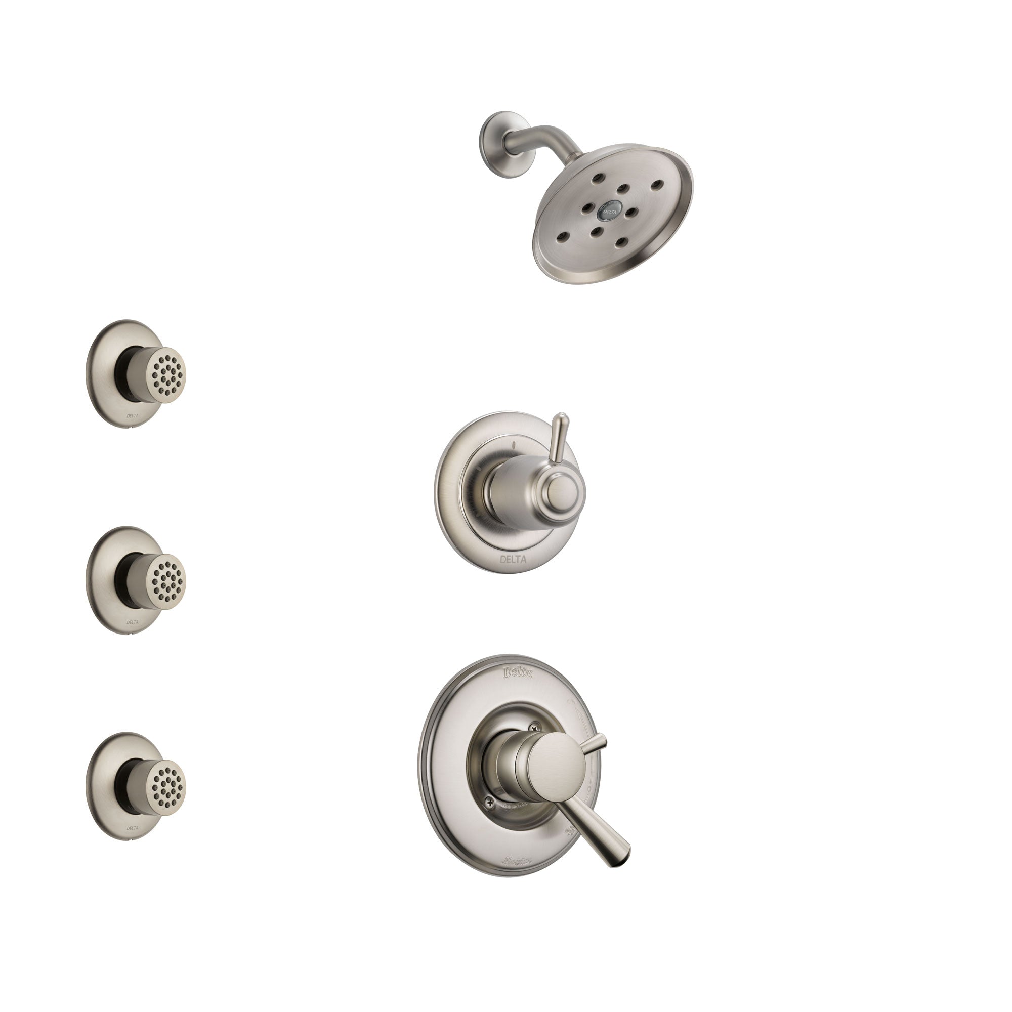 Delta Linden Stainless Steel Finish Shower System with Dual Control Handle, 3-Setting Diverter, Showerhead, and 3 Body Sprays SS17293SS2