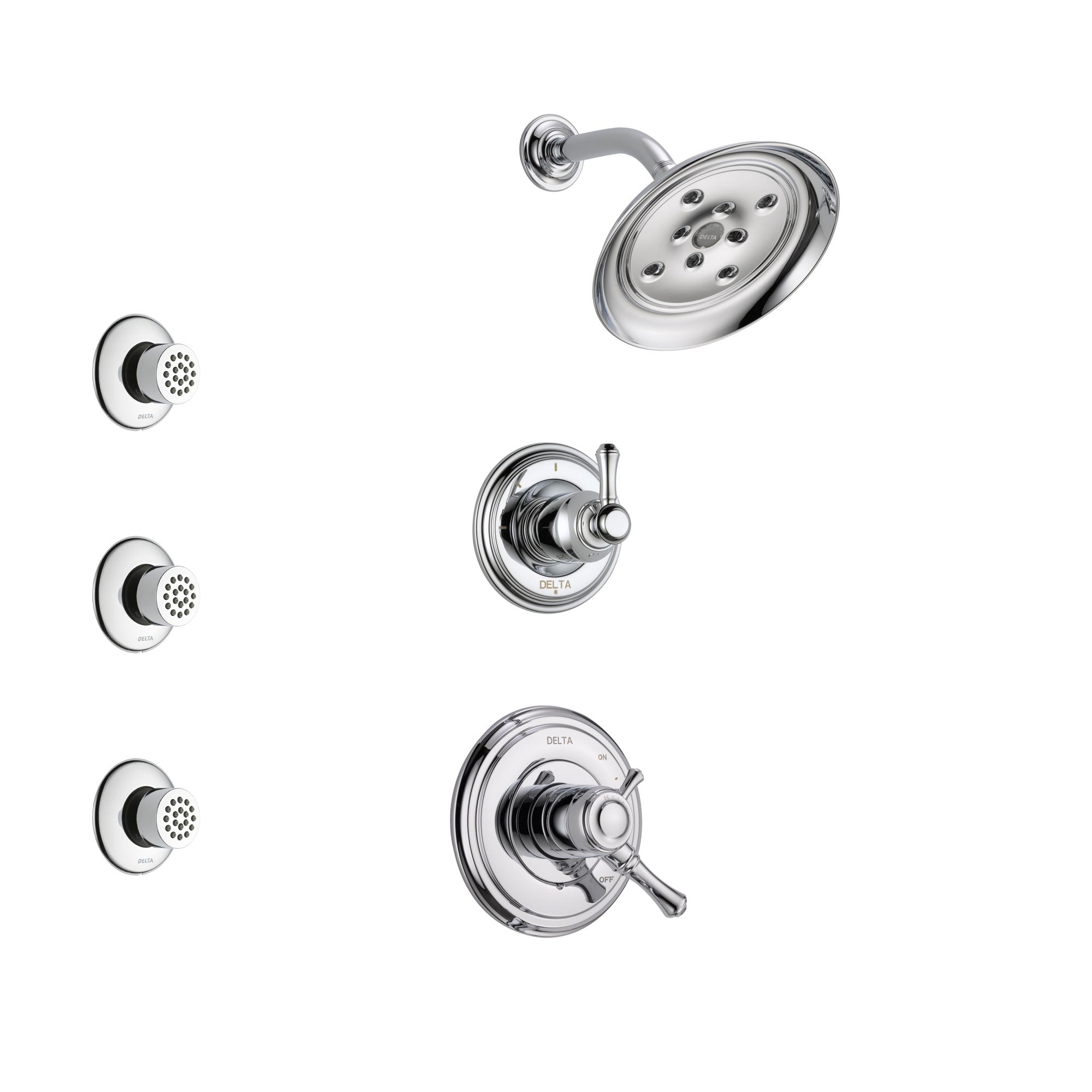 Delta Cassidy Chrome Finish Shower System with Dual Control Handle, 3-Setting Diverter, Showerhead, and 3 Body Sprays SS172971