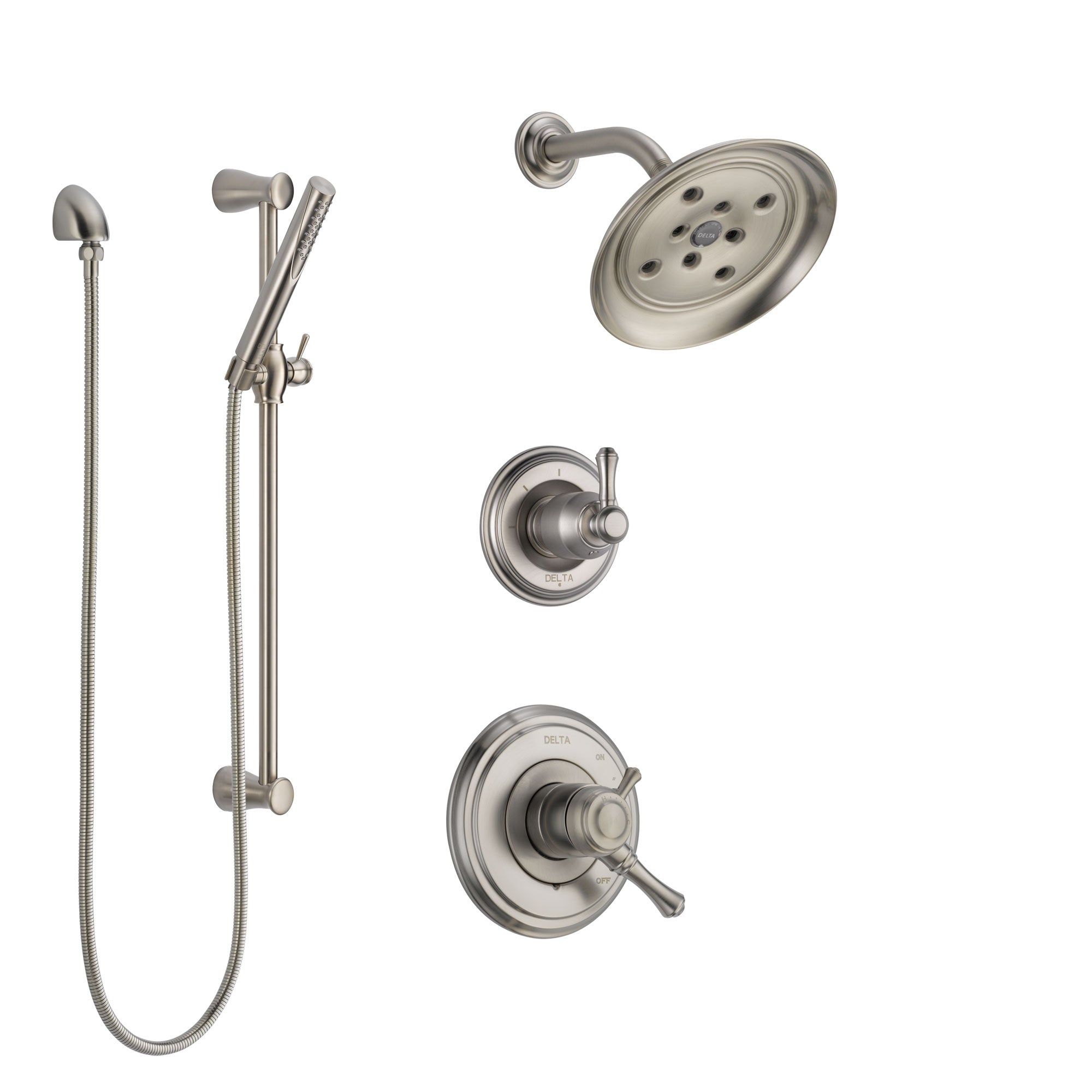 Delta Cassidy Stainless Steel Finish Shower System with Dual Control Handle, 3-Setting Diverter, Showerhead, and Hand Shower with Slidebar SS17297SS5