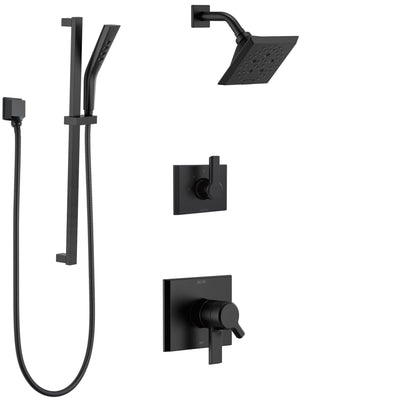 Delta Pivotal Matte Black Finish Modern Dual Control Shower System with Diverter, Wall Mount Showerhead, and Hand Shower with Slide Bar SS172993BL3