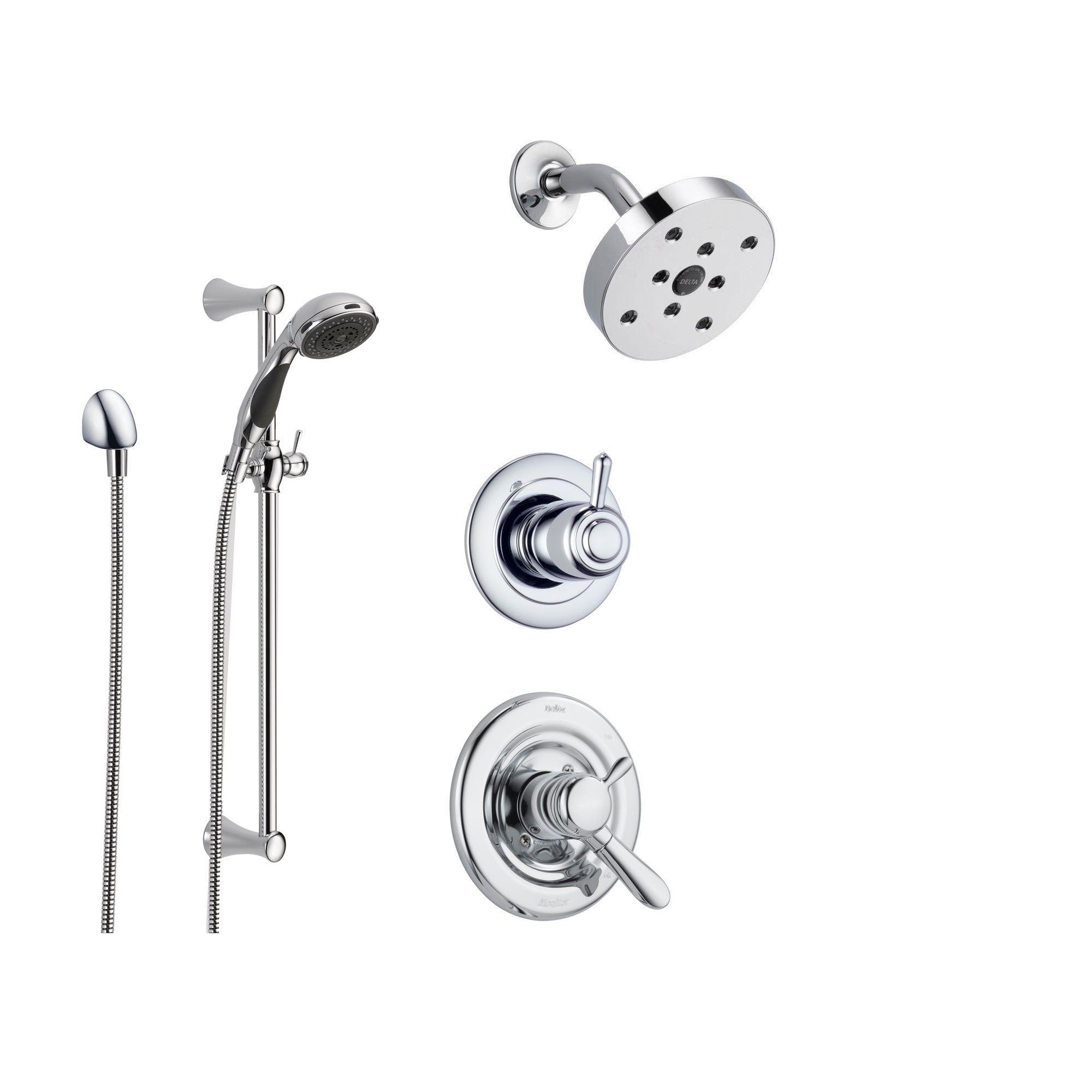 Delta Lahara Chrome Shower System with Dual Control Shower Handle, 3-setting Diverter, Modern Round Showerhead, and Handheld Shower SS173885