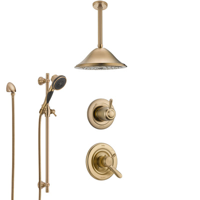 Delta Lahara Champagne Bronze Shower System with Dual Control Handle, Diverter, Ceiling Mount Showerhead, and Hand Shower with Slidebar SS1738CZ3