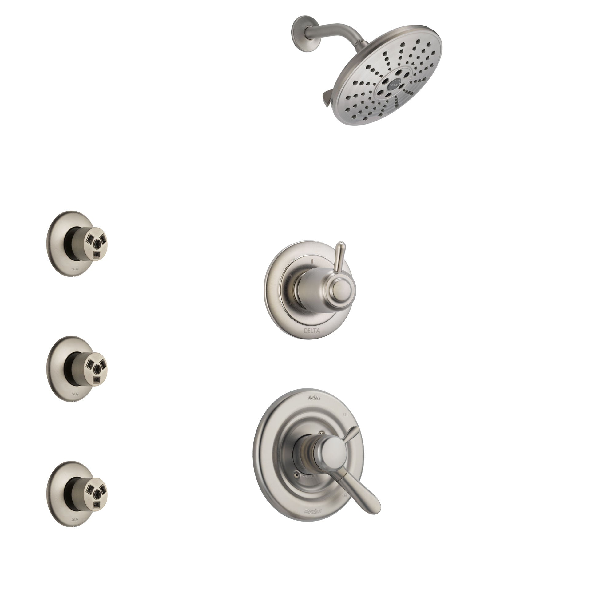 Delta Lahara Stainless Steel Finish Shower System with Dual Control Handle, 3-Setting Diverter, Showerhead, and 3 Body Sprays SS1738SS3