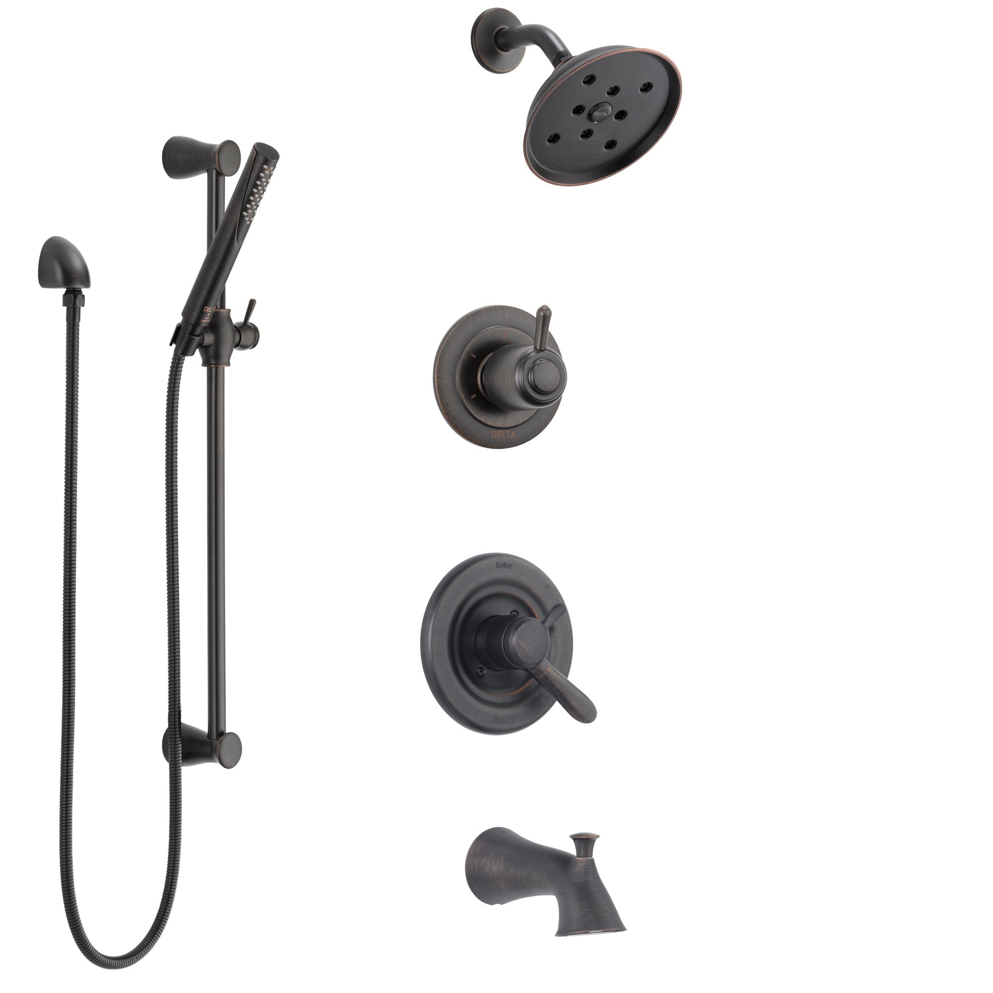 Delta Lahara Venetian Bronze Tub and Shower System with Dual Control Handle, 3-Setting Diverter, Showerhead, and Hand Shower with Slidebar SS17438RB4