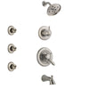 Delta Lahara Stainless Steel Finish Tub and Shower System with Dual Control Handle, 3-Setting Diverter, Showerhead, and 3 Body Sprays SS17438SS1