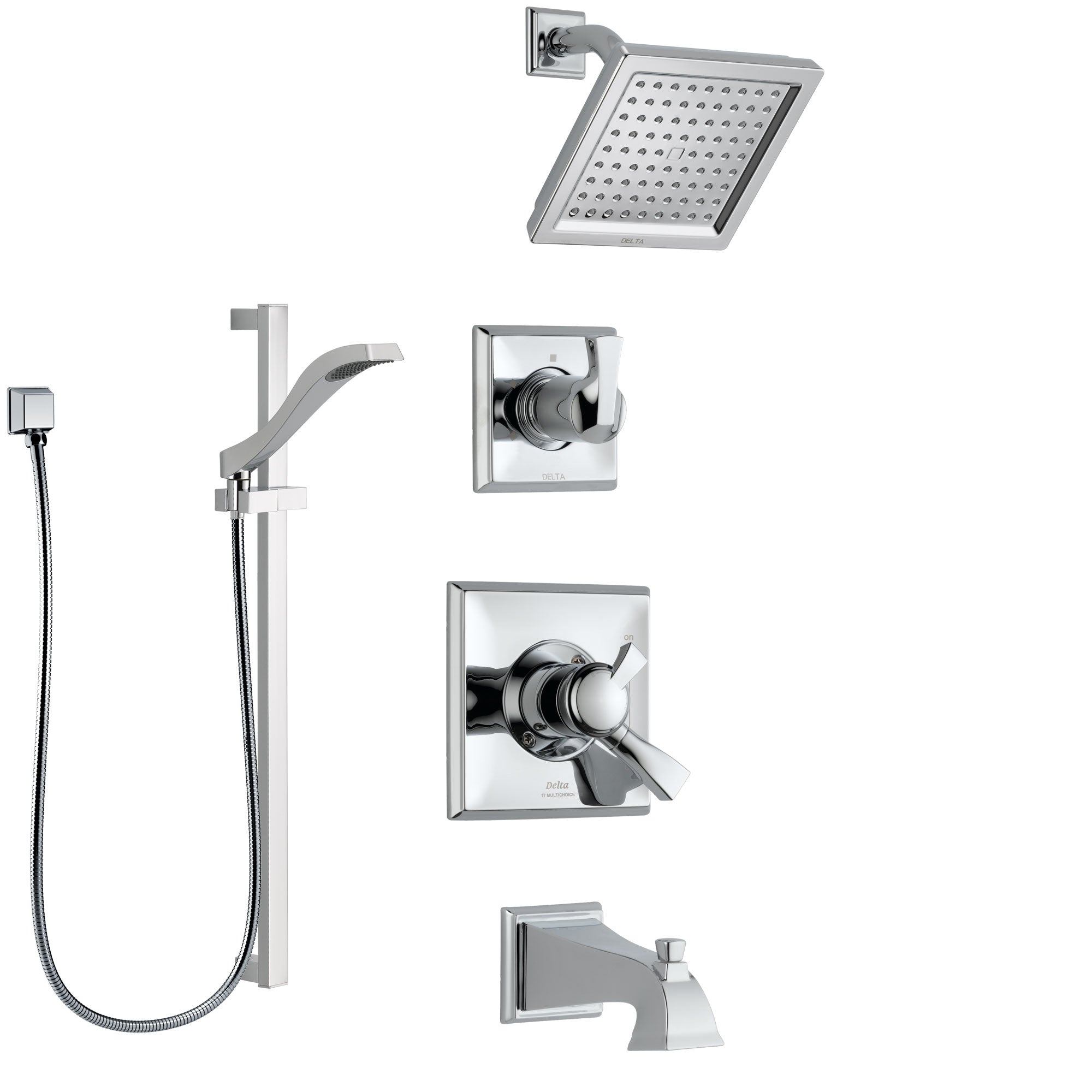 Delta Dryden Chrome Finish Tub and Shower System with Dual Control Handle, 3-Setting Diverter, Showerhead, and Hand Shower with Slidebar SS1745116