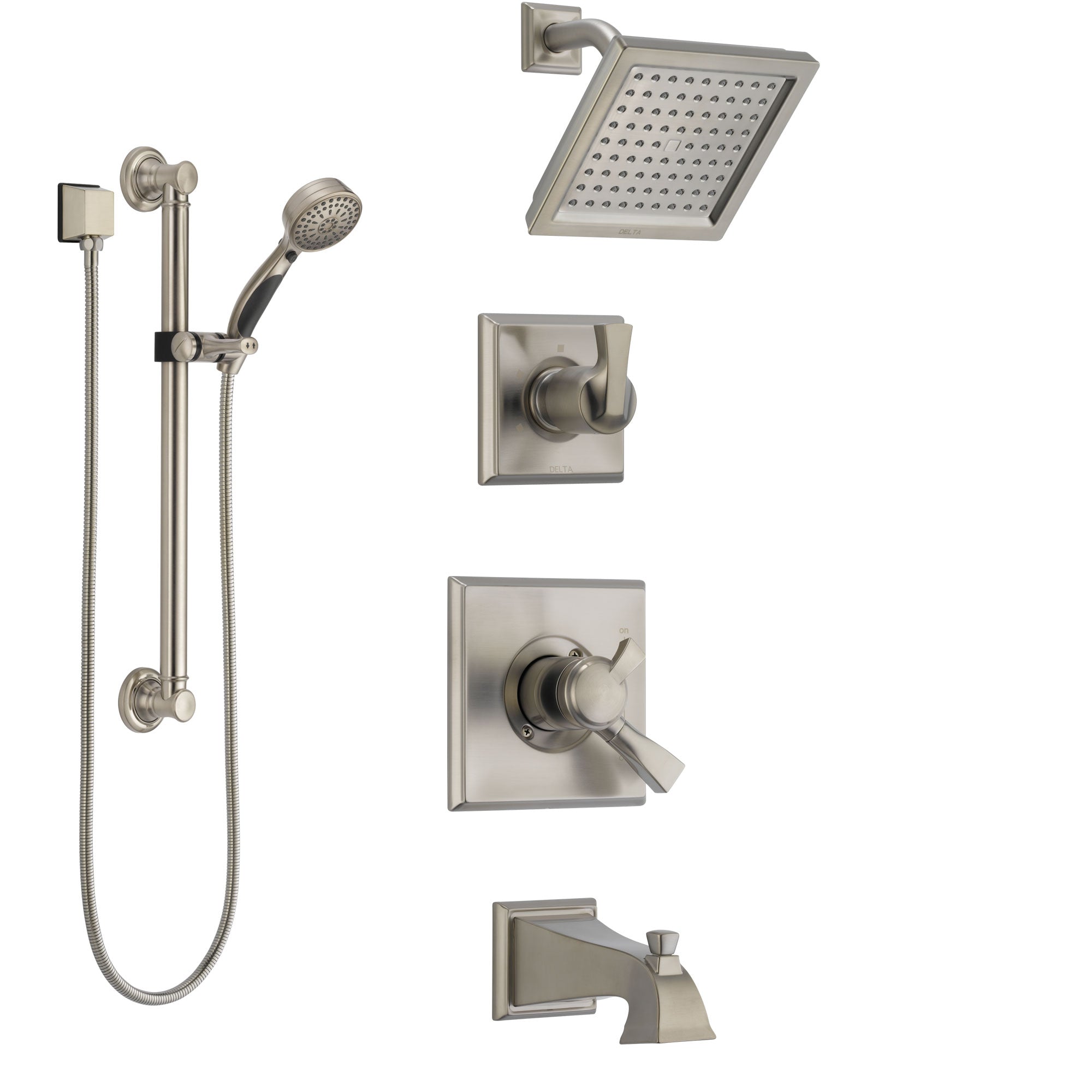 Delta Dryden Stainless Steel Finish Tub and Shower System with Dual Control Handle, Diverter, Showerhead, and Hand Shower with Grab Bar SS174511SS3