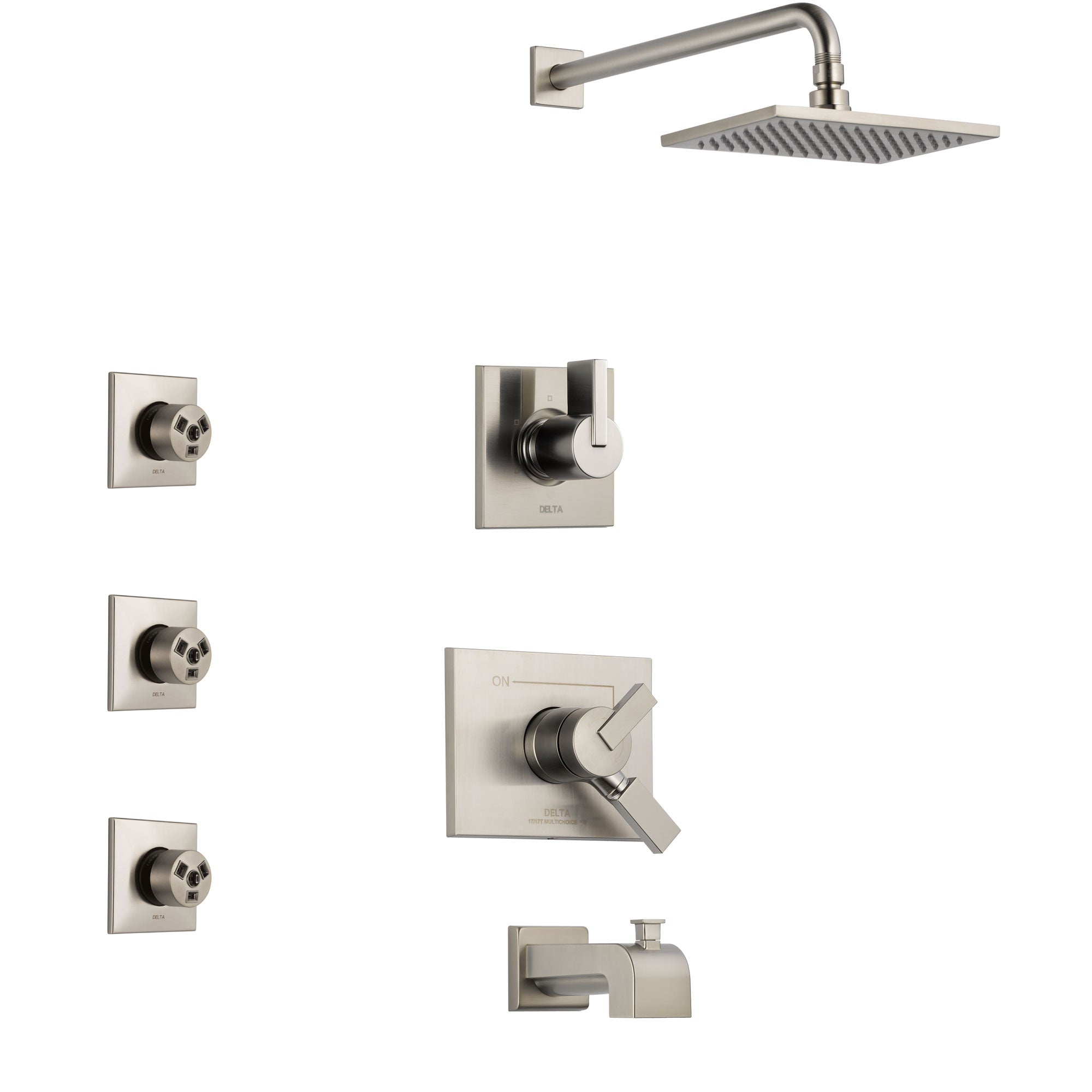 Delta Vero Stainless Steel Finish Tub and Shower System with Dual Control Handle, 3-Setting Diverter, Showerhead, and 3 Body Sprays SS174531SS2