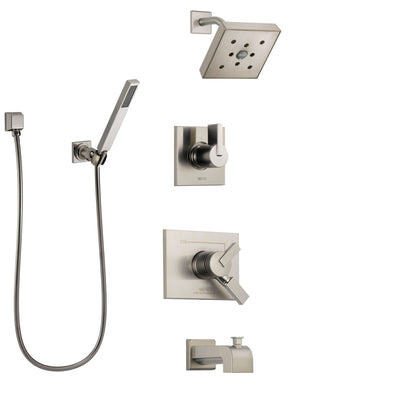 Delta Vero Stainless Steel Finish Tub and Shower System with Dual Control Handle, Diverter, Showerhead, and Hand Shower with Wall Bracket SS174532SS4