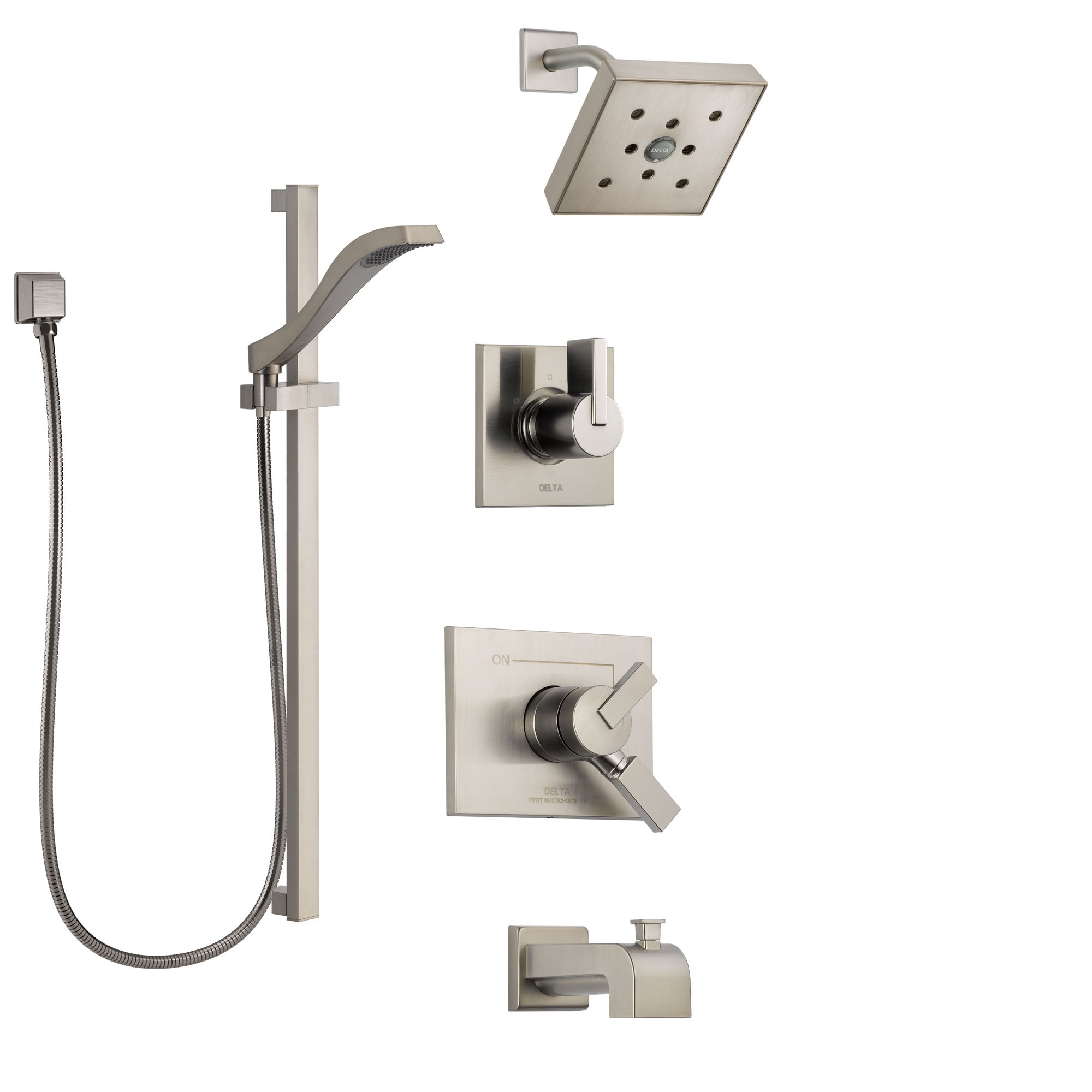 Delta Vero Stainless Steel Finish Tub and Shower System with Dual Control Handle, Diverter, Showerhead, and Hand Shower with Slidebar SS174532SS5