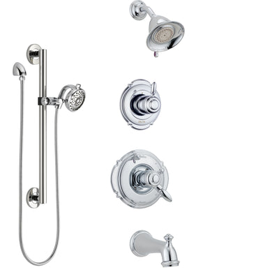 Delta Victorian Chrome Finish Tub and Shower System with Dual Control Handle, 3-Setting Diverter, Showerhead, and Hand Shower with Grab Bar SS1745515