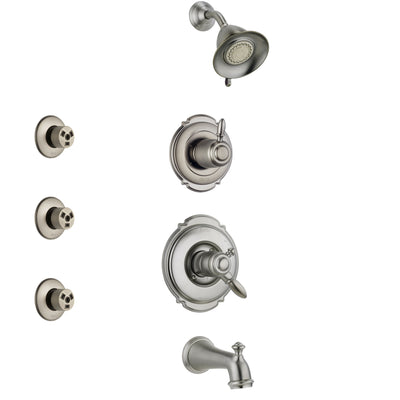 Delta Victorian Stainless Steel Finish Tub and Shower System with Dual Control Handle, 3-Setting Diverter, Showerhead, and 3 Body Sprays SS17455SS1