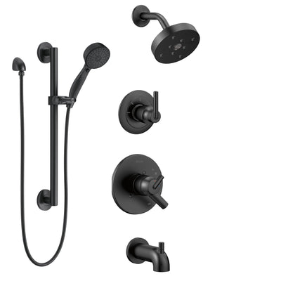 Delta Trinsic Matte Black Finish Modern Complete Tub and Shower System with Diverter, Grab / Slide Bar Hand Sprayer, and Showerhead SS174593BL1