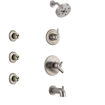 Delta Trinsic Stainless Steel Finish Tub and Shower System with Dual Control Handle, 3-Setting Diverter, Showerhead, and 3 Body Sprays SS17459SS1