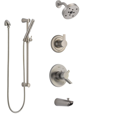 Delta Compel Stainless Steel Finish Tub and Shower System with Dual Control Handle, Diverter, Showerhead, and Hand Shower with Slidebar SS17461SS5