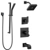 Delta Ara Matte Black Finish Modern Square Complete Shower System with Tub spout, Hand Shower with Slidebar, and Wall Mount Showerhead SS174673BL2