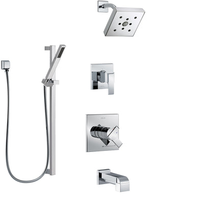 Delta Ara Chrome Finish Tub and Shower System with Dual Control Handle, 3-Setting Diverter, Showerhead, and Hand Shower with Slidebar SS174676