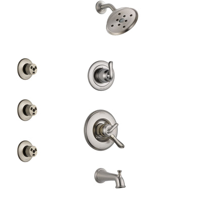 Delta Linden Stainless Steel Finish Tub and Shower System with Dual Control Handle, 3-Setting Diverter, Showerhead, and 3 Body Sprays SS17494SS1