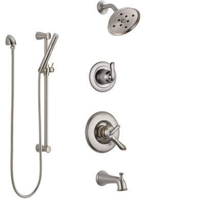 Delta Linden Stainless Steel Finish Tub and Shower System with Dual Control Handle, Diverter, Showerhead, and Hand Shower with Slidebar SS17494SS5