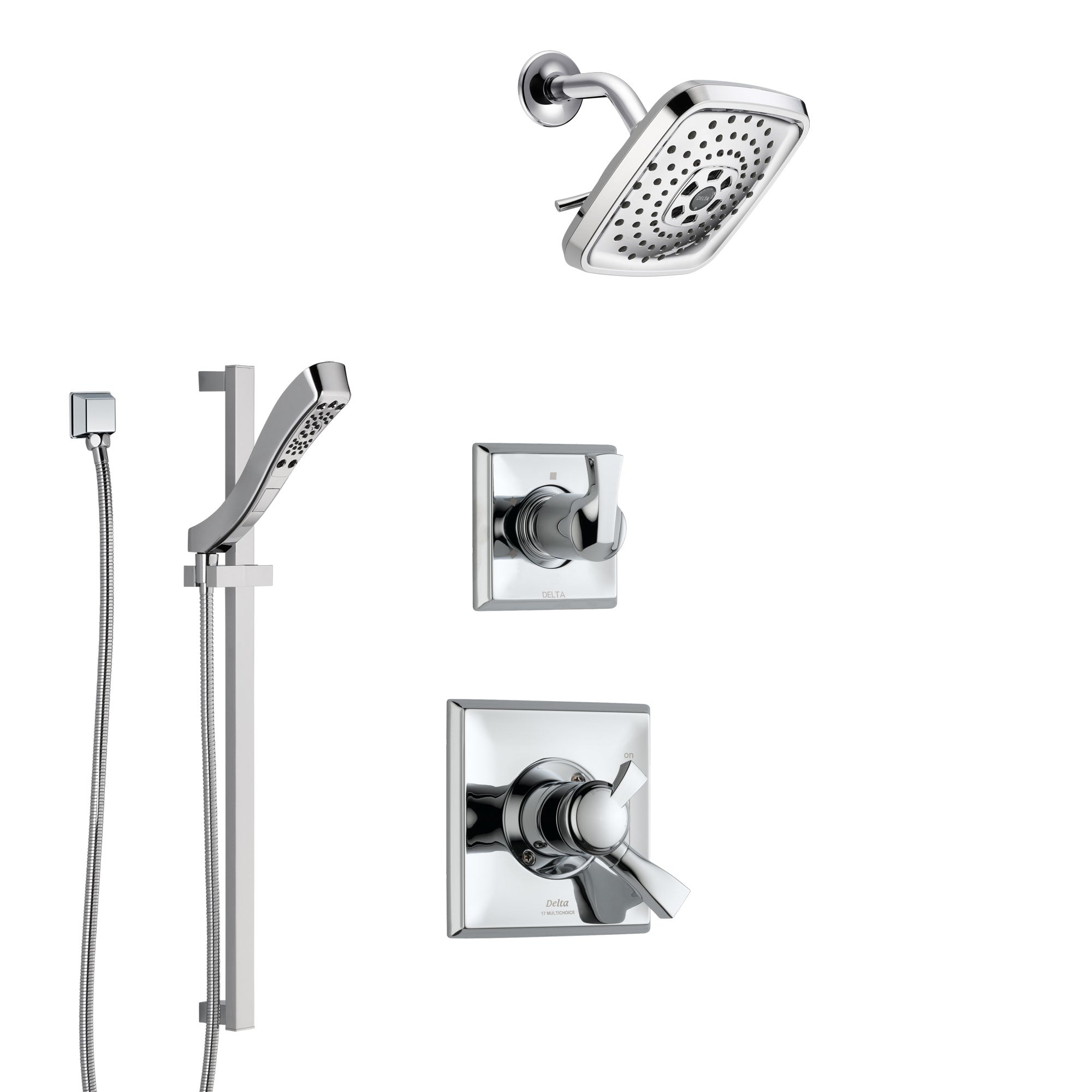 Delta Dryden Chrome Finish Shower System with Dual Control Handle, 3-Setting Diverter, Showerhead, and Hand Shower with Slidebar SS17516