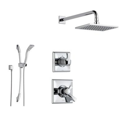 Delta Dryden Chrome Shower System with Dual Control Shower Handle, 3-setting Diverter, Large Square Showerhead, and Hand Held Shower SS175183