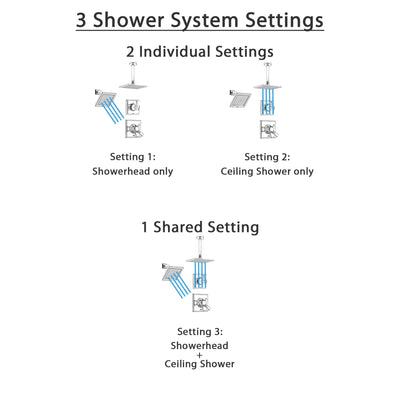 Delta Dryden Chrome Shower System with Dual Control Shower Handle, 3-setting Diverter, Modern Square Ceiling Mount Showerhead, and Wall Mount Showerhead SS175184