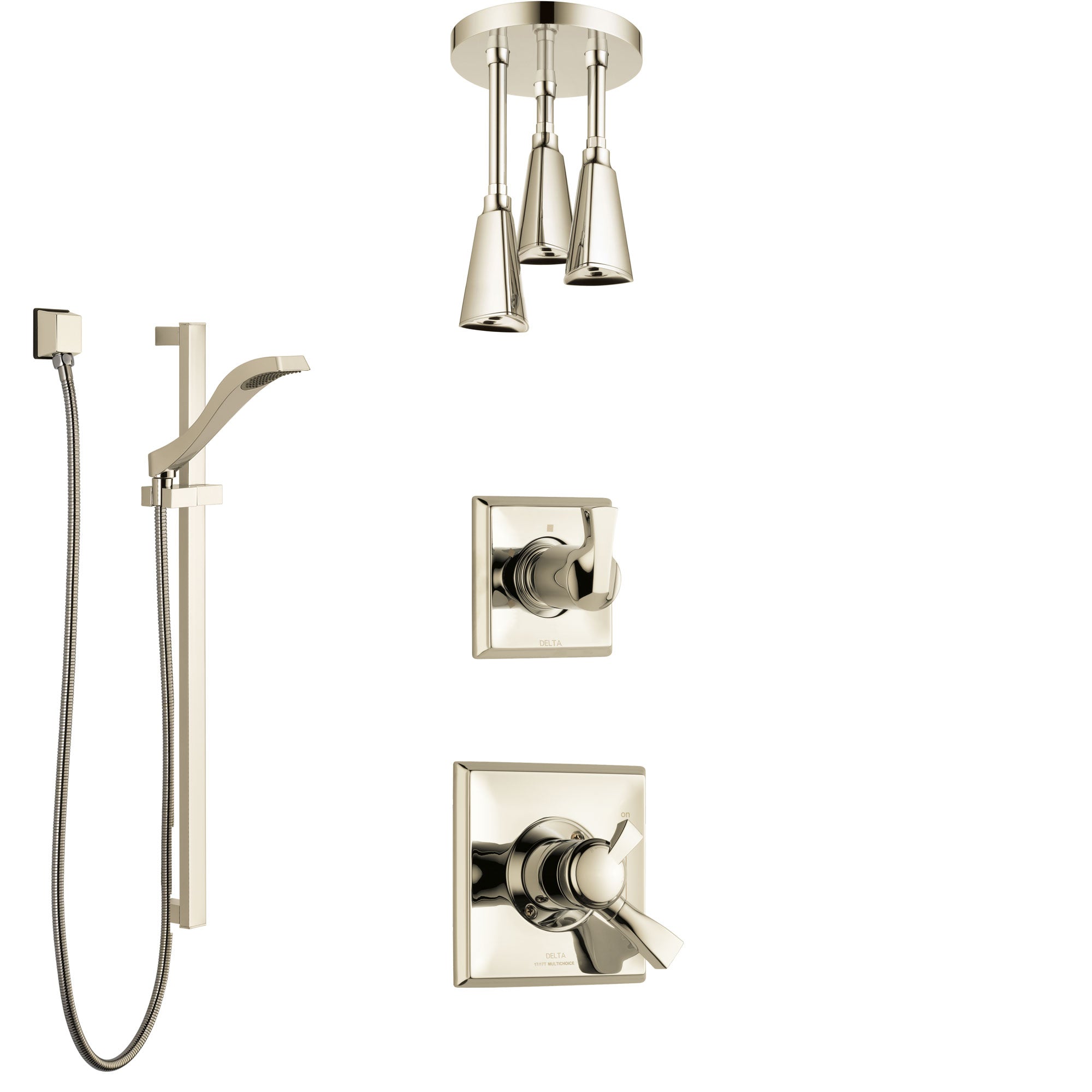 Delta Dryden Polished Nickel Shower System with Dual Control Handle, Diverter, Ceiling Mount Showerhead, and Hand Shower with Slidebar SS1751PN7