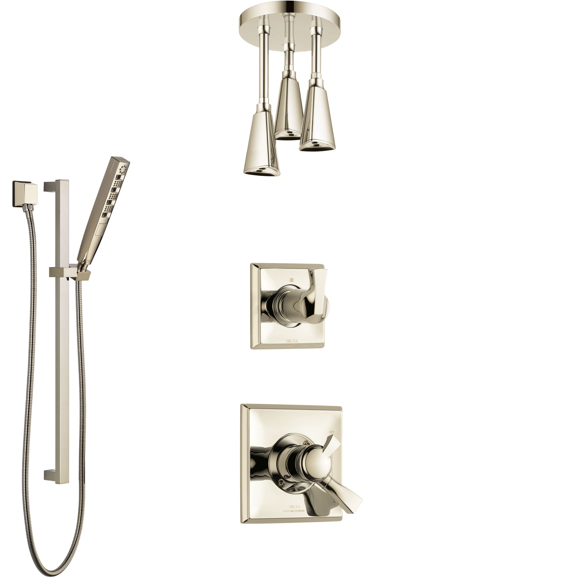 Delta Dryden Polished Nickel Shower System with Dual Control Handle, Diverter, Ceiling Mount Showerhead, and Hand Shower with Slidebar SS1751PN8