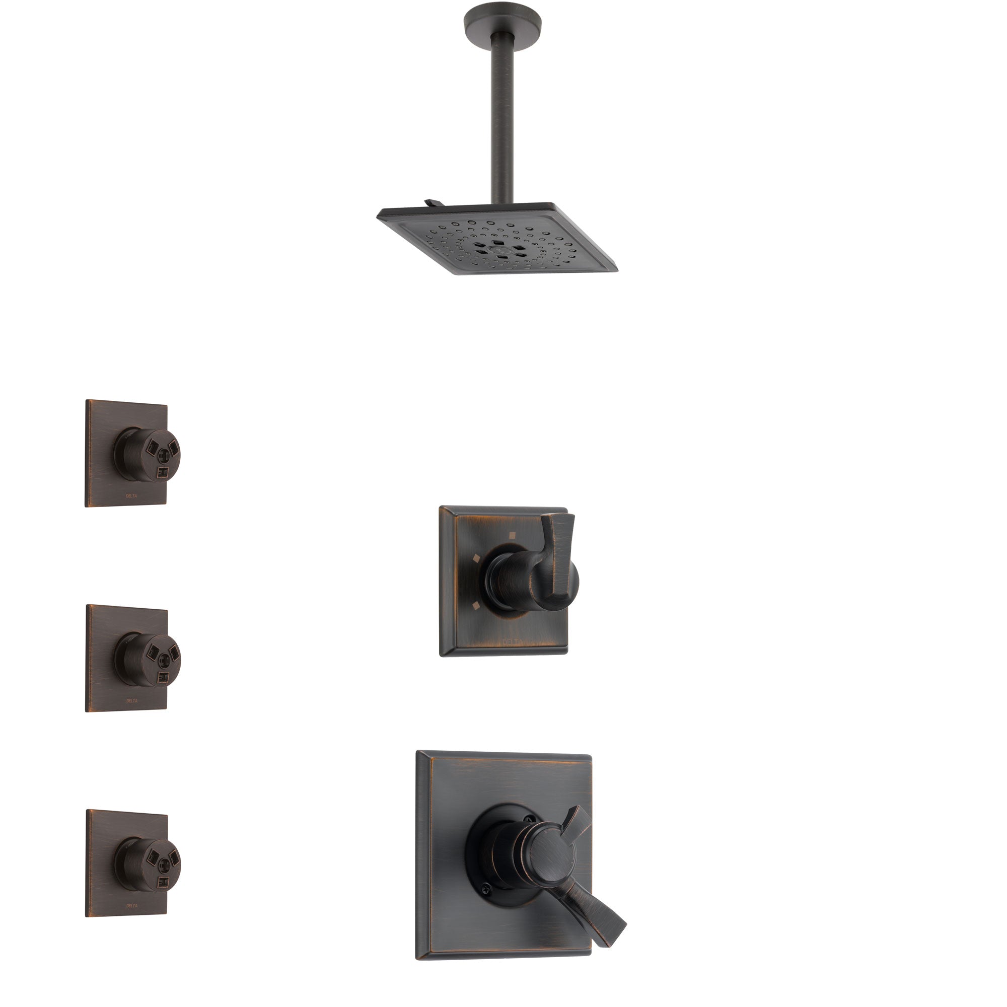 Delta Dryden Venetian Bronze Finish Shower System with Dual Control Handle, 3-Setting Diverter, Ceiling Mount Showerhead, and 3 Body Sprays SS1751RB4