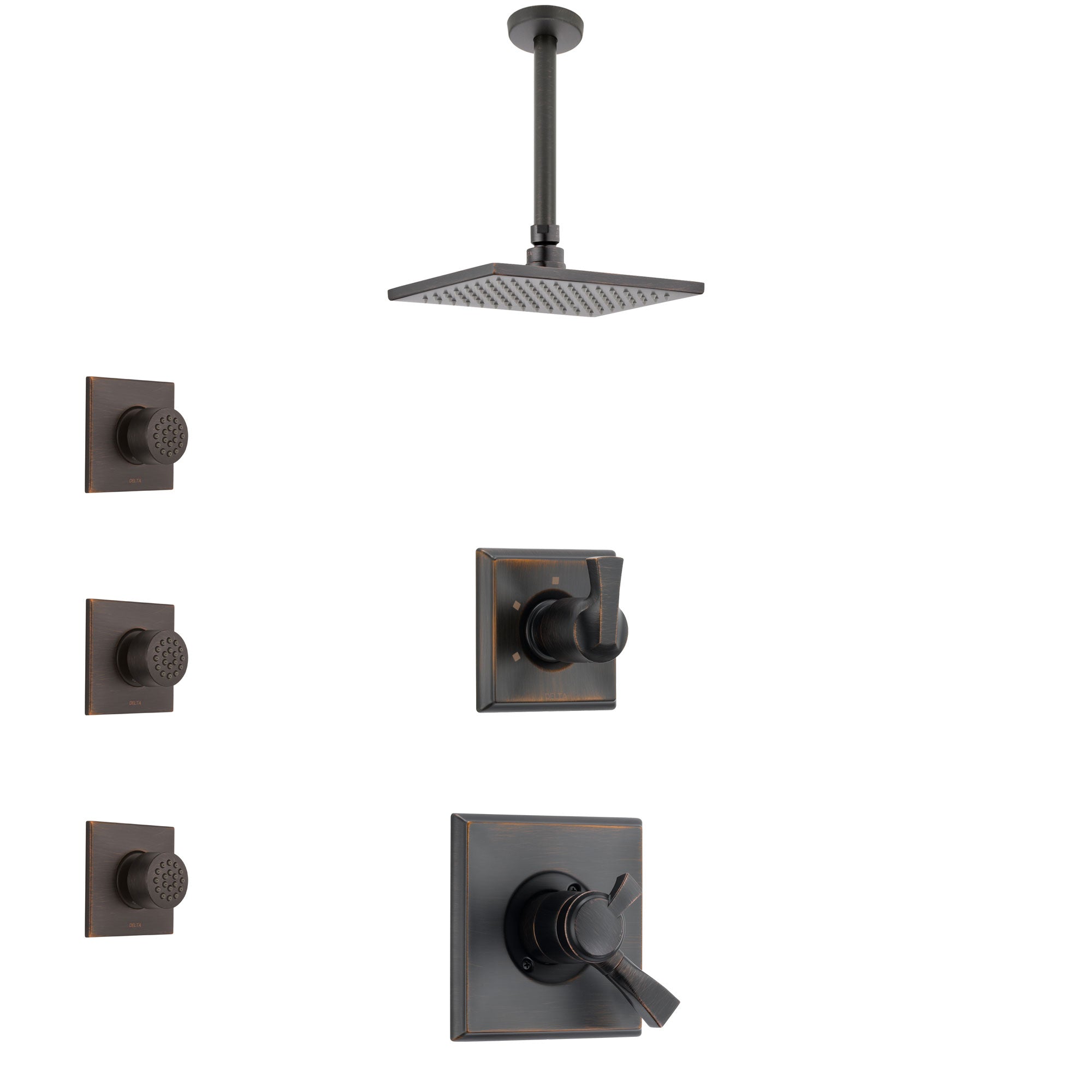 Delta Dryden Venetian Bronze Finish Shower System with Dual Control Handle, 3-Setting Diverter, Ceiling Mount Showerhead, and 3 Body Sprays SS1751RB8