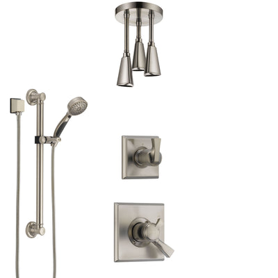 Delta Dryden Dual Control Handle Stainless Steel Finish Shower System, Diverter, Ceiling Mount Showerhead, and Hand Shower with Grab Bar SS1751SS3