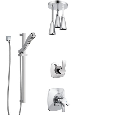 Delta Tesla Chrome Finish Shower System with Dual Control Handle, 3-Setting Diverter, Ceiling Mount Showerhead, and Hand Shower with Slidebar SS17526