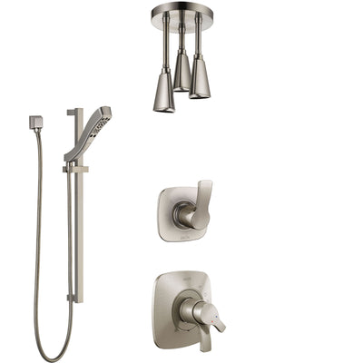 Delta Tesla Stainless Steel Finish Shower System with Dual Control Handle, Diverter, Ceiling Mount Showerhead, and Hand Shower with Slidebar SS1752SS4