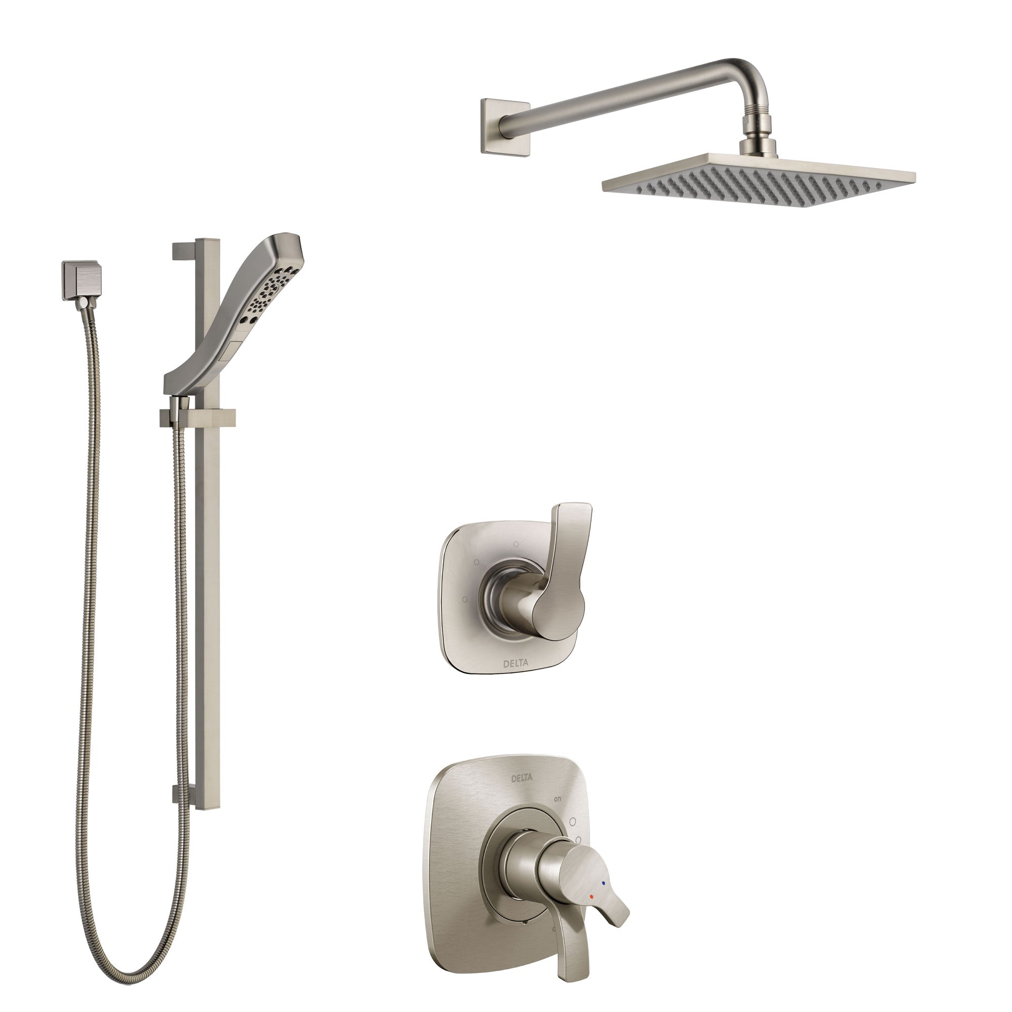 Delta Tesla Stainless Steel Finish Shower System with Dual Control Handle, 3-Setting Diverter, Showerhead, and Hand Shower with Slidebar SS1752SS6