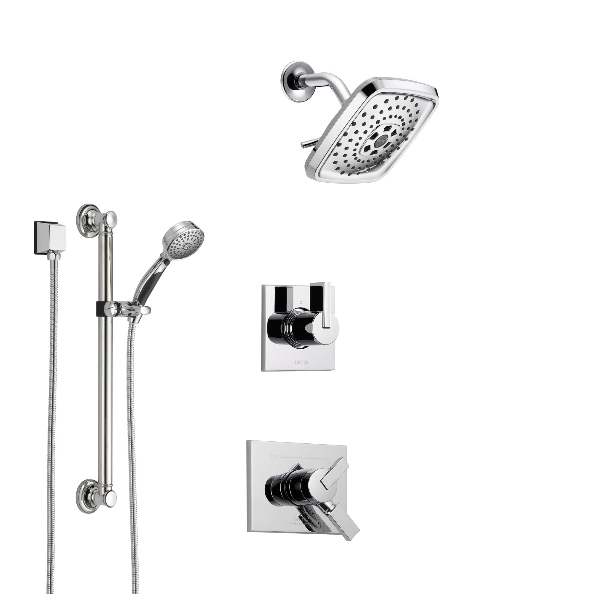 Delta Vero Chrome Finish Shower System with Dual Control Handle, 3-Setting Diverter, Showerhead, and Hand Shower with Grab Bar SS17535