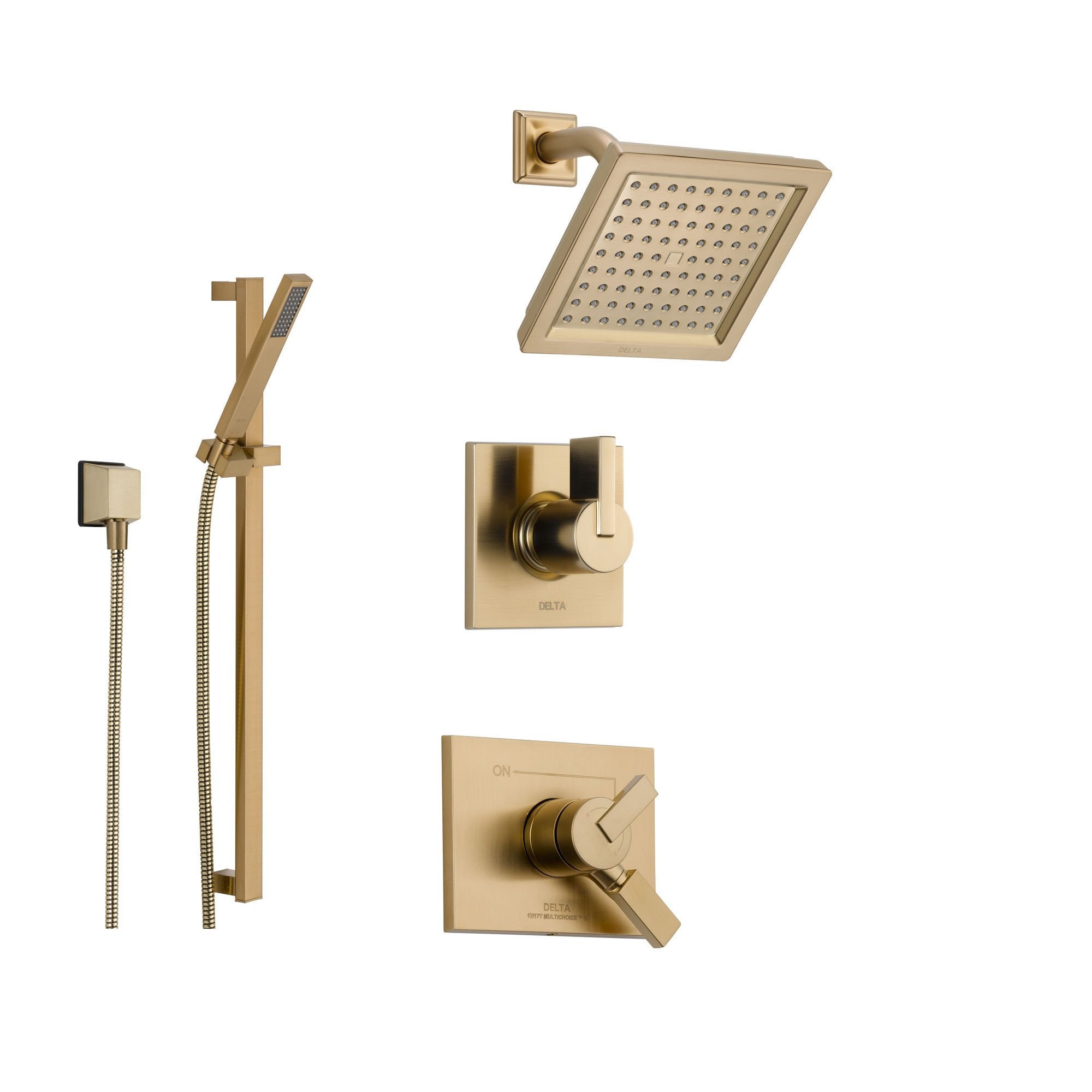 Delta Vero Champagne Bronze Shower System with Dual Control Shower Handle, 3-setting Diverter, Modern Square Showerhead, and Handheld Shower SS175385CZ