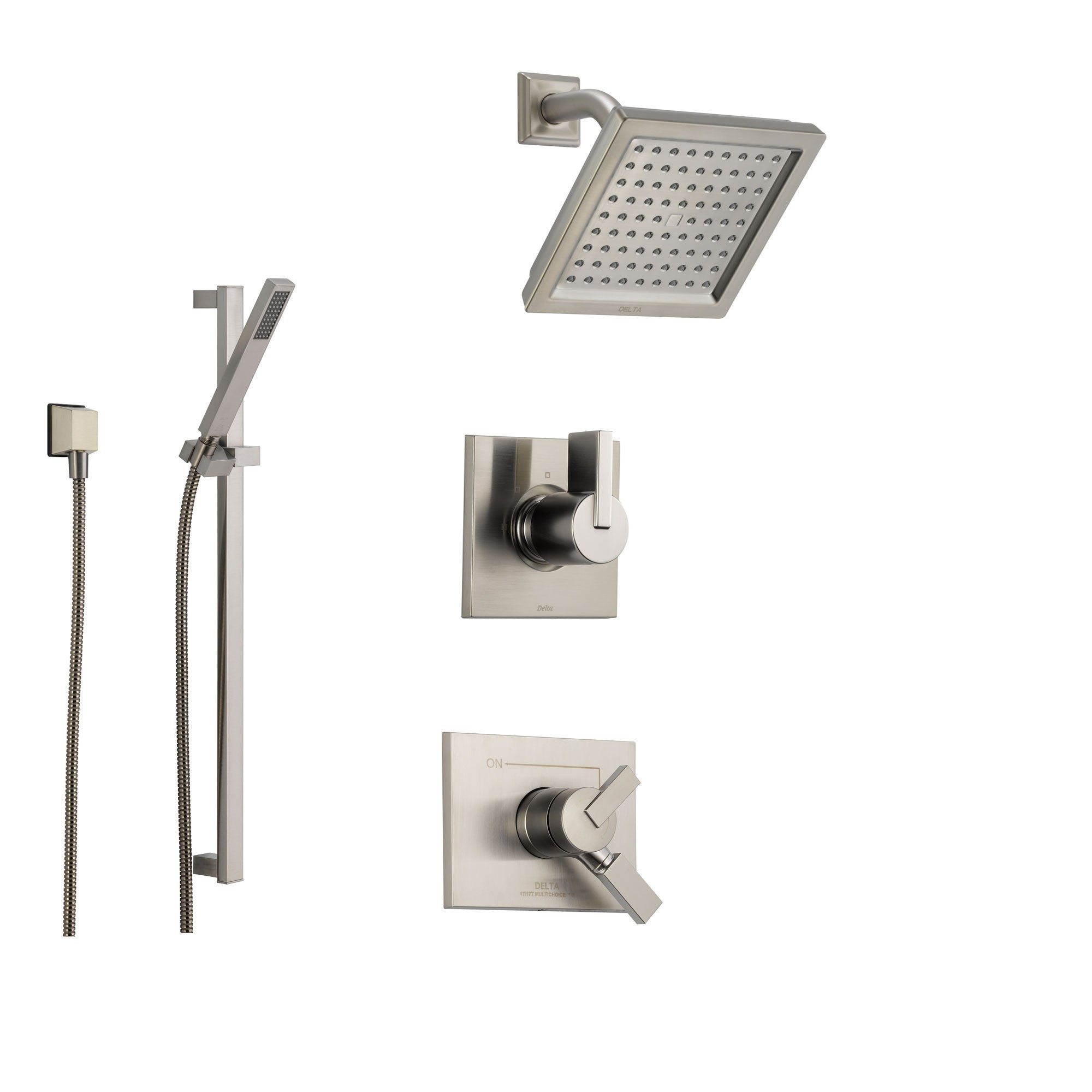 Delta Vero Stainless Steel Shower System with Dual Control Shower Handle, 3-setting Diverter, Square Showerhead, and Modern Handheld Shower SS175385SS