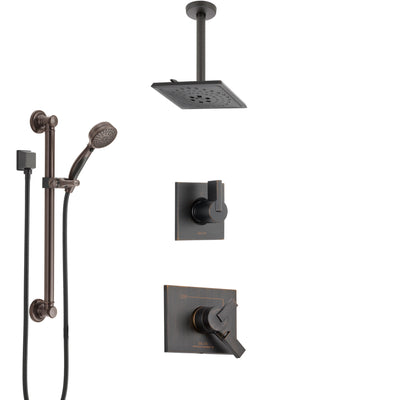 Delta Vero Venetian Bronze Shower System with Dual Control Handle, Diverter, Ceiling Mount Showerhead, and Hand Shower with Grab Bar SS1753RB2