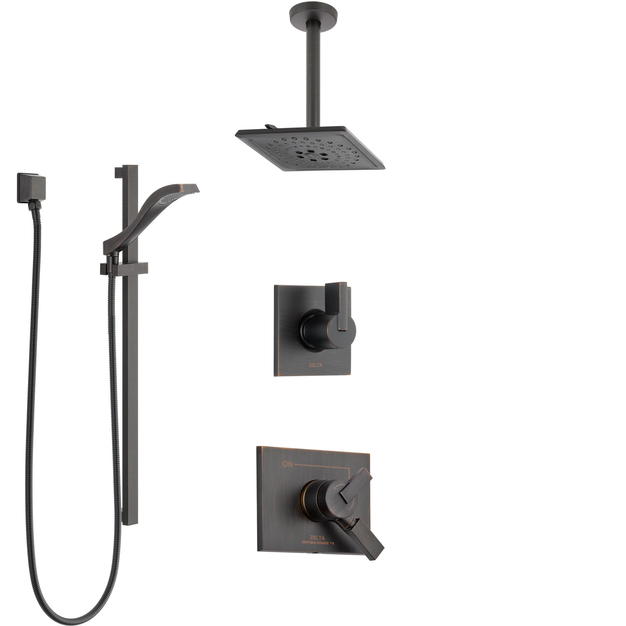 Delta Vero Venetian Bronze Shower System with Dual Control Handle, Diverter, Ceiling Mount Showerhead, and Hand Shower with Slidebar SS1753RB6