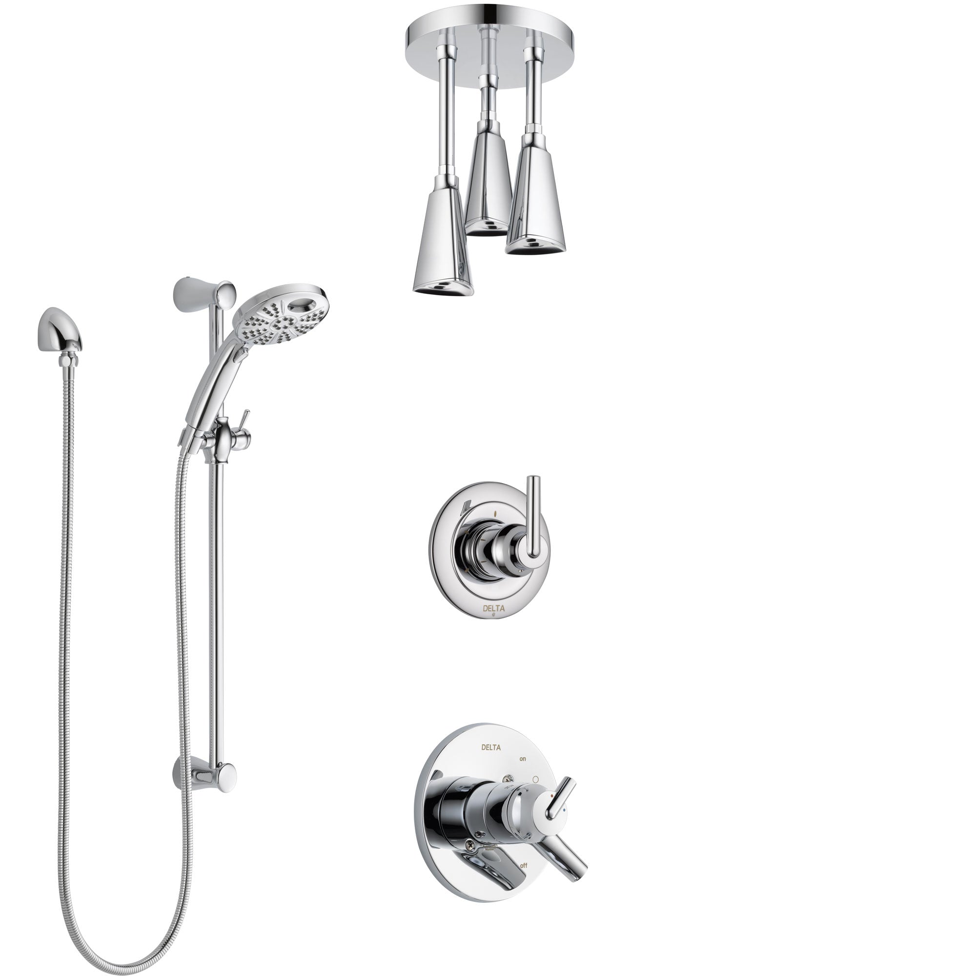 Delta Trinsic Chrome Finish Shower System with Dual Control Handle, Diverter, Ceiling Mount Showerhead, and Temp2O Hand Shower with Slidebar SS17594